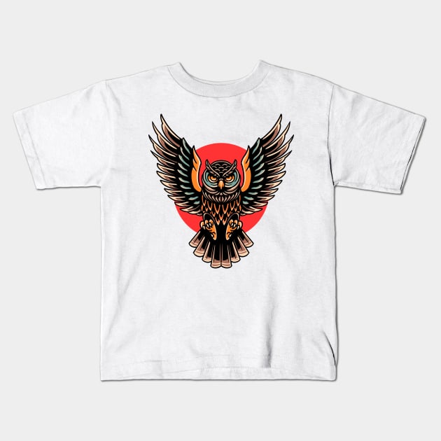 brave owl tattoo Kids T-Shirt by donipacoceng